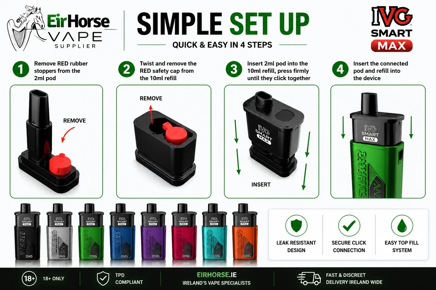 IVG Smart Max setup instructions step by step Ireland pod and refill system guide